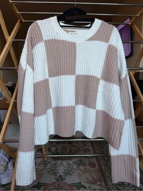 moon & madison Cream and Beige Check Crewneck Sweater